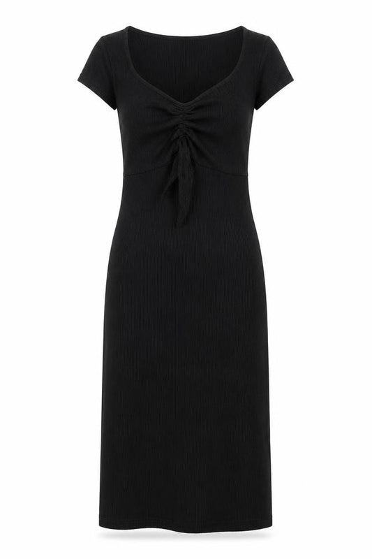 Front view of Miss Selfridge women’s black polyester a-line, size UK 10, v-neck pullover