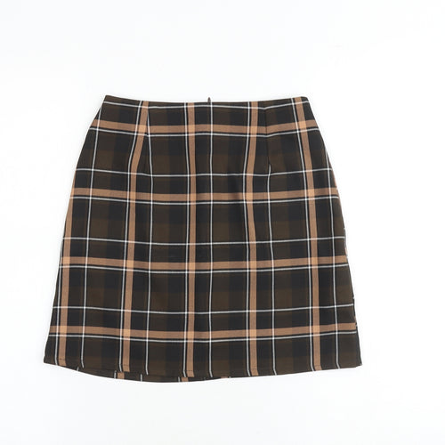 Miss Selfridge Womens Brown Plaid Polyester A-Line Skirt Size 4 Zip