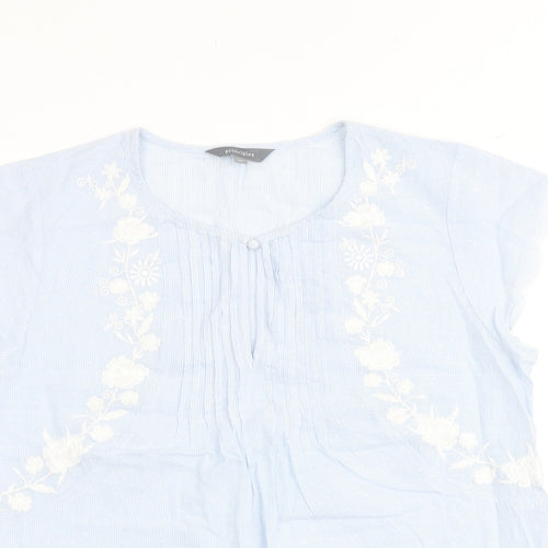 Principles Womens Blue Striped 100% Cotton Basic Blouse Size 12 Round Neck - Floral Detail
