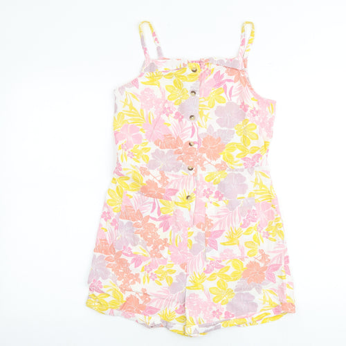 Marks and Spencer Girls Multicoloured Floral Cotton Playsuit One-Piece Size 13-14 Years Button