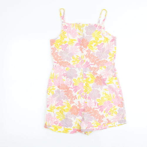 Marks and Spencer Girls Multicoloured Floral Cotton Playsuit One-Piece Size 13-14 Years Button