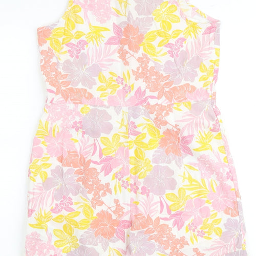 Marks and Spencer Girls Multicoloured Floral Cotton Playsuit One-Piece Size 13-14 Years Button