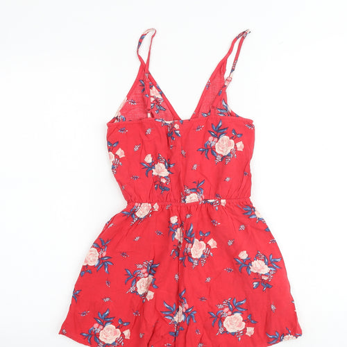 H&M Womens Red Floral Viscose Playsuit One-Piece Size 6 Pullover