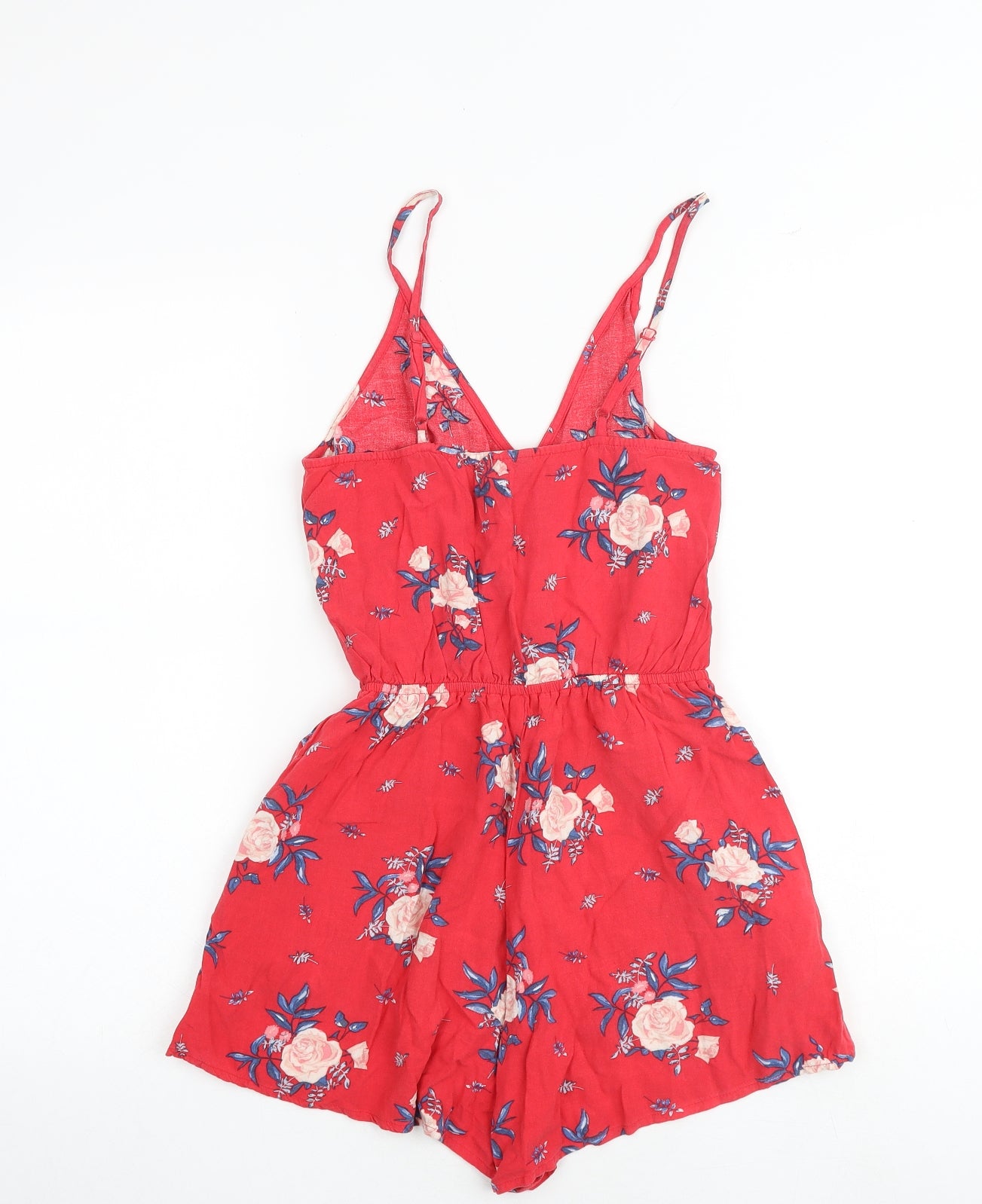 H&M Womens Red Floral Viscose Playsuit One-Piece Size 6 Pullover