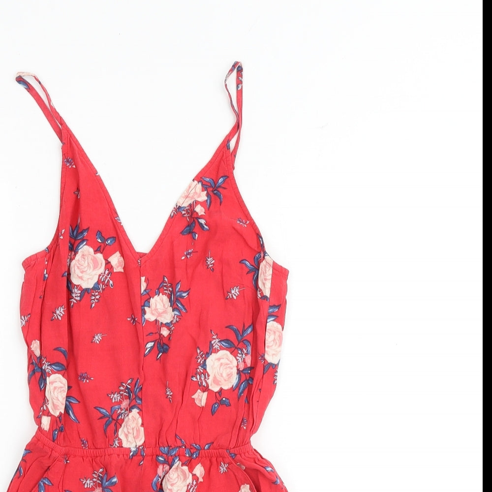 H&M Womens Red Floral Viscose Playsuit One-Piece Size 6 Pullover