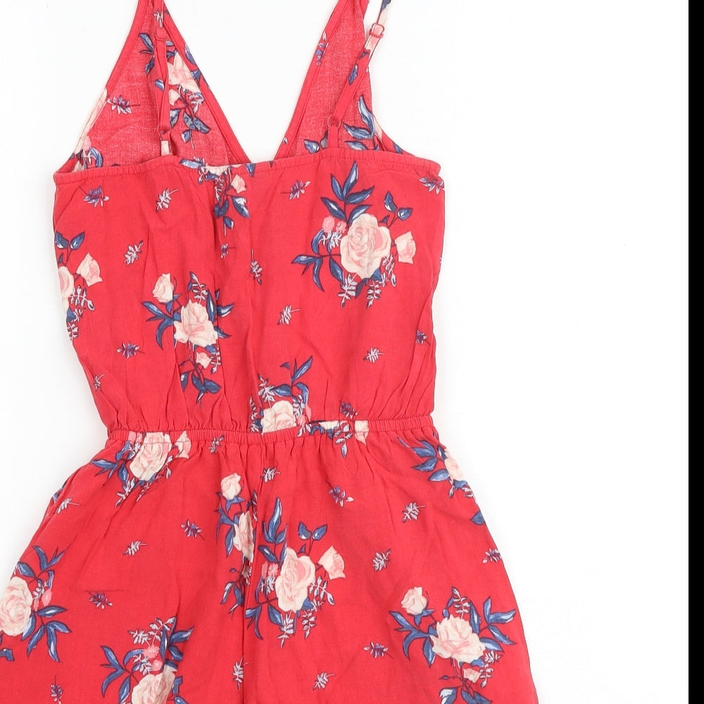 H&M Womens Red Floral Viscose Playsuit One-Piece Size 6 Pullover