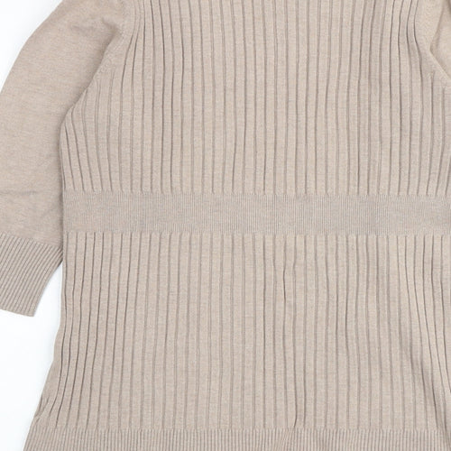 M&Co Womens Brown V-Neck Acrylic Cardigan Jumper Size 12