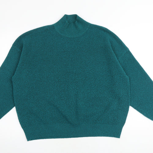 Marks and Spencer Womens Green Mock Neck Polyester Pullover Jumper Size L