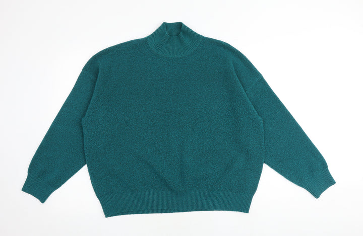 Marks and Spencer Womens Green Mock Neck Polyester Pullover Jumper Size L