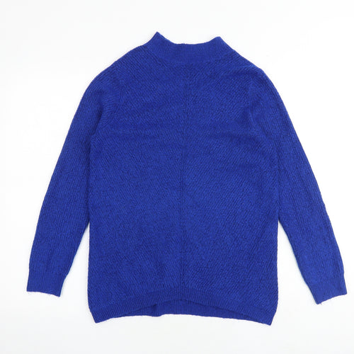 M&Co Womens Blue Mock Neck Acrylic Pullover Jumper Size 12