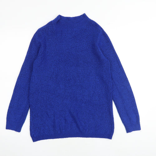 M&Co Womens Blue Mock Neck Acrylic Pullover Jumper Size 12