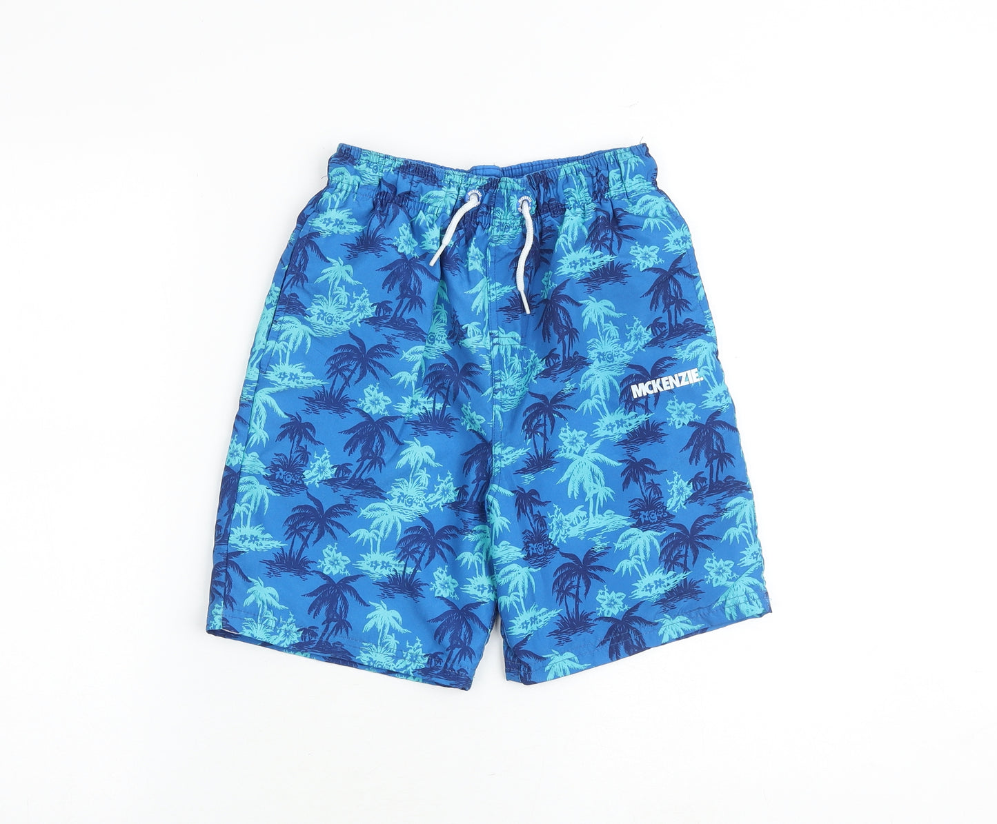 McKenzie Boys Blue Geometric Polyester Bermuda Shorts Size 12-13 Years Regular Drawstring - Swim Shorts Palm Print
