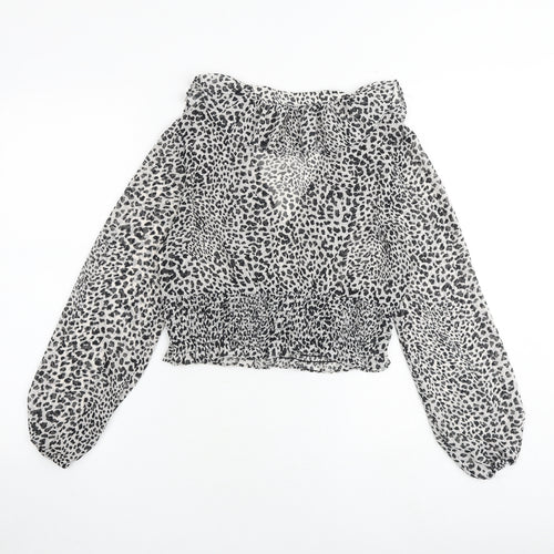 Zara Womens Multicoloured Animal Print Polyester Cropped Blouse Size S V-Neck - Leopard Print