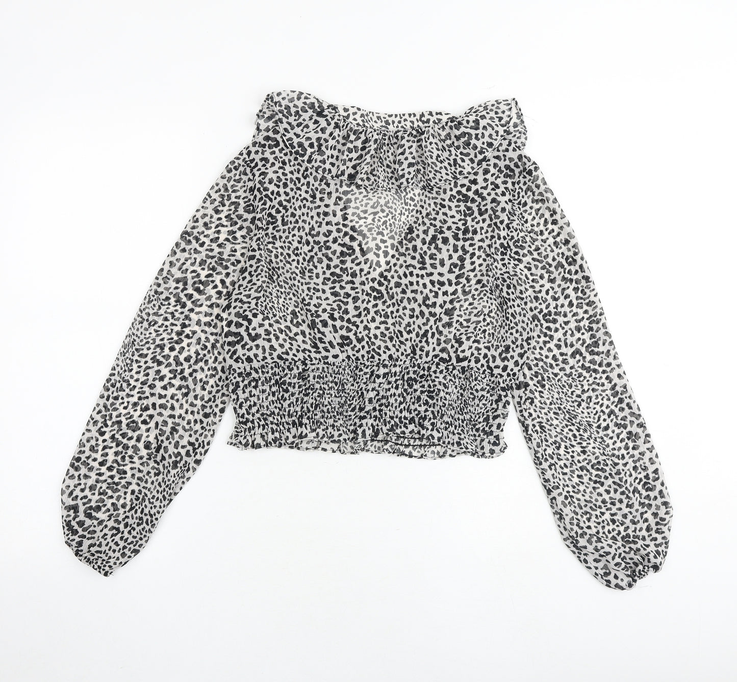 Zara Womens Multicoloured Animal Print Polyester Cropped Blouse Size S V-Neck - Leopard Print