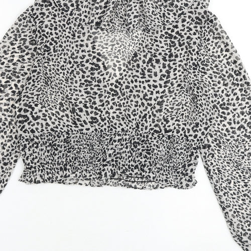 Zara Womens Multicoloured Animal Print Polyester Cropped Blouse Size S V-Neck - Leopard Print