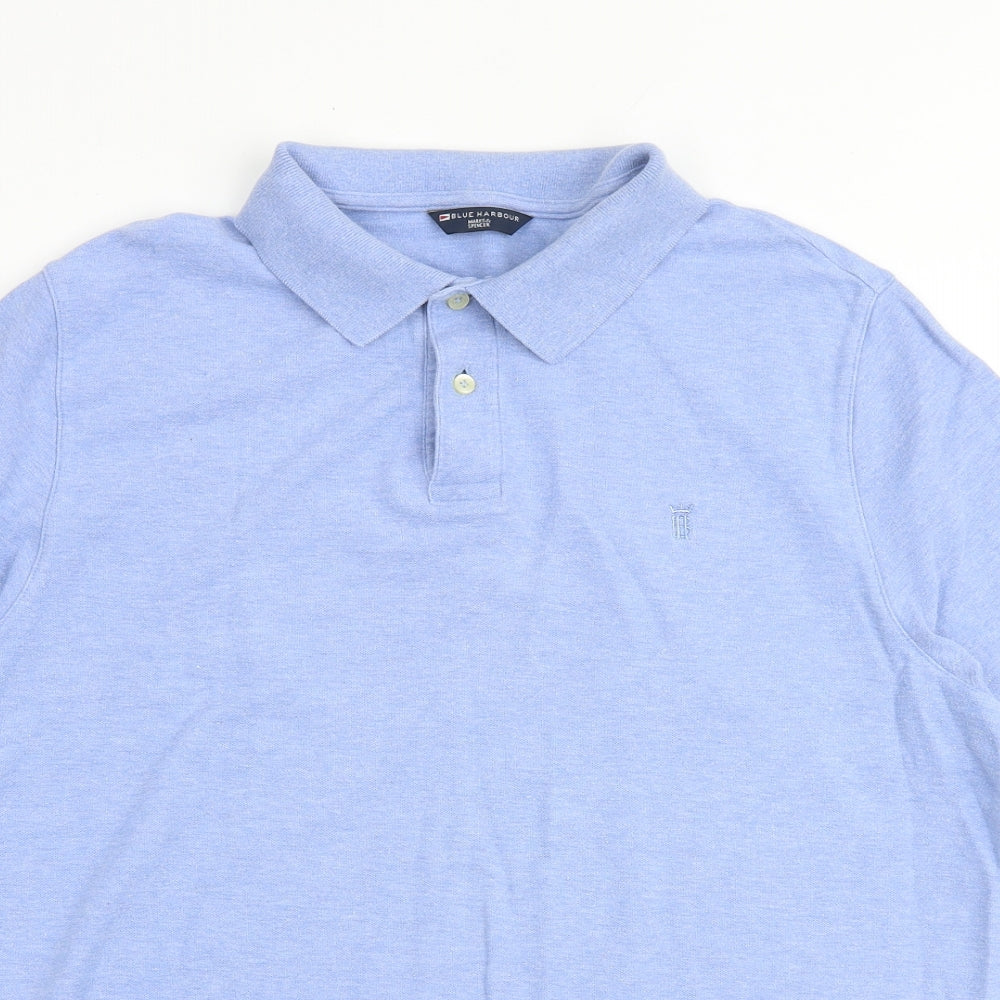 Blue Harbour Mens Blue 100% Cotton Polo Size XL Collared Button