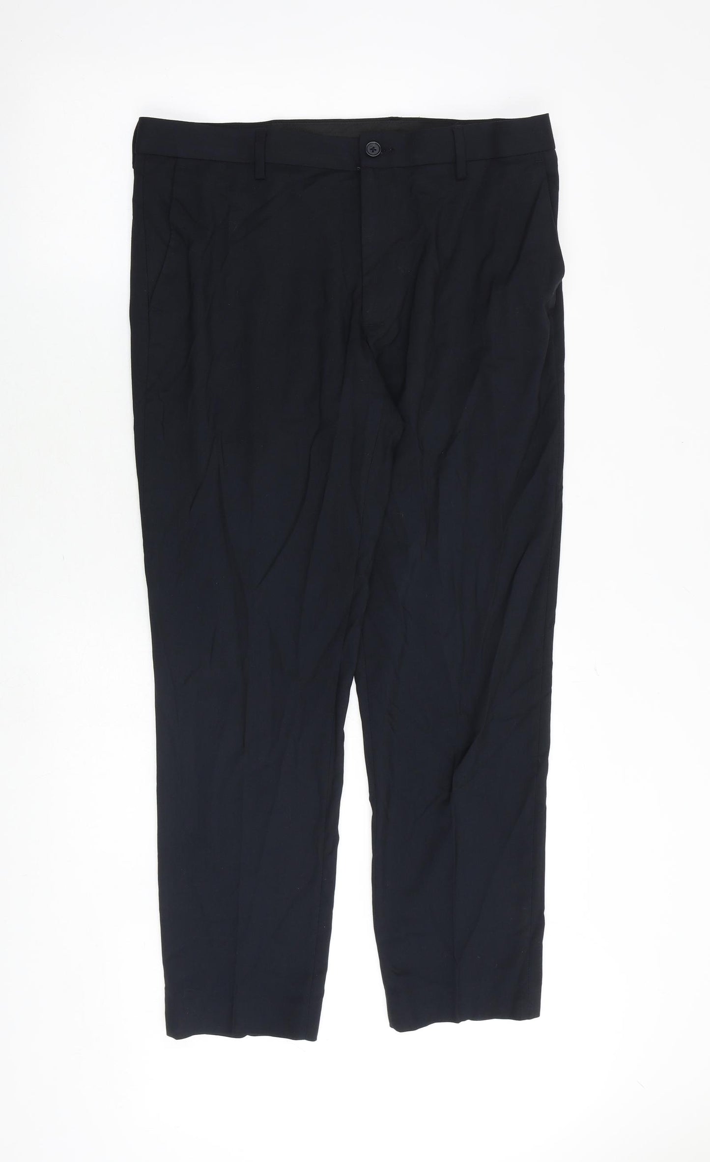 Marks and Spencer Mens Black Polyester Dress Pants Trousers Size 34 in Regular Zip