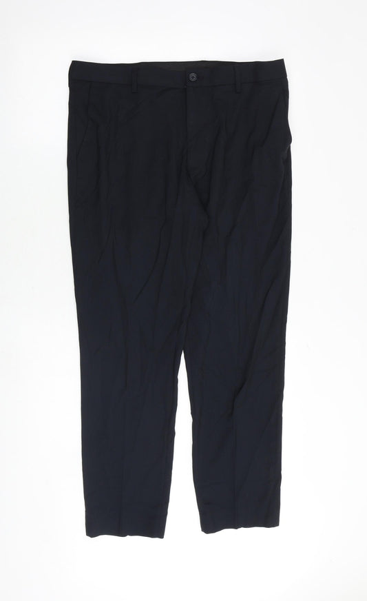 Marks and Spencer Mens Black Polyester Dress Pants Trousers Size 34 in Regular Zip