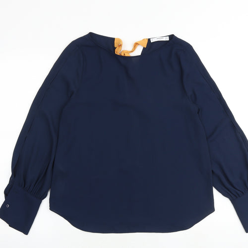 Mango Womens Blue Polyester Basic Blouse Size S Boat Neck