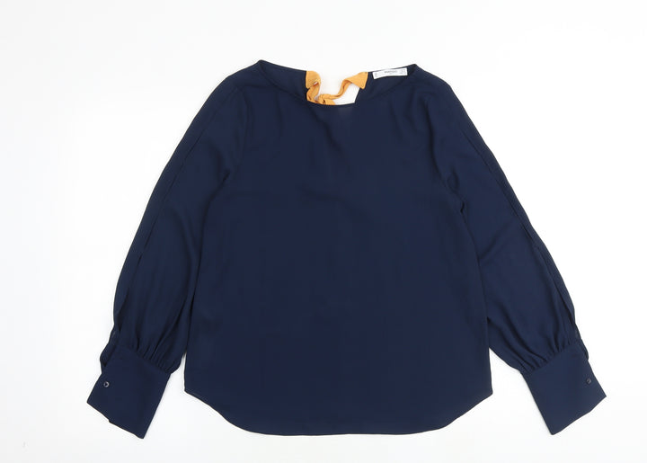 Mango Womens Blue Polyester Basic Blouse Size S Boat Neck