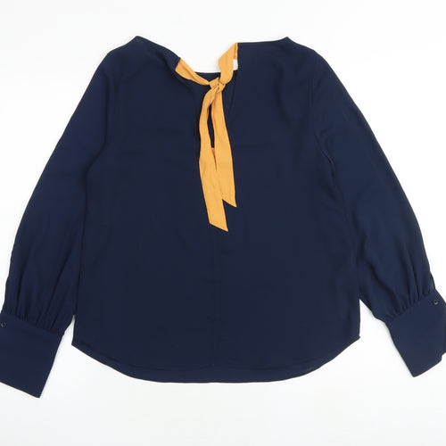 Mango Womens Blue Polyester Basic Blouse Size S Boat Neck