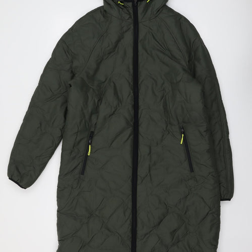 Marks and Spencer Womens Green Quilted Coat Size 10 Zip