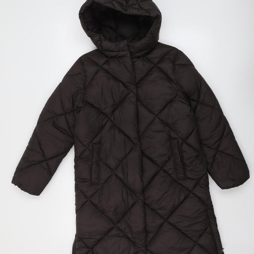 Marks and Spencer Girls Brown Quilted Coat Size 9-10 Years Zip