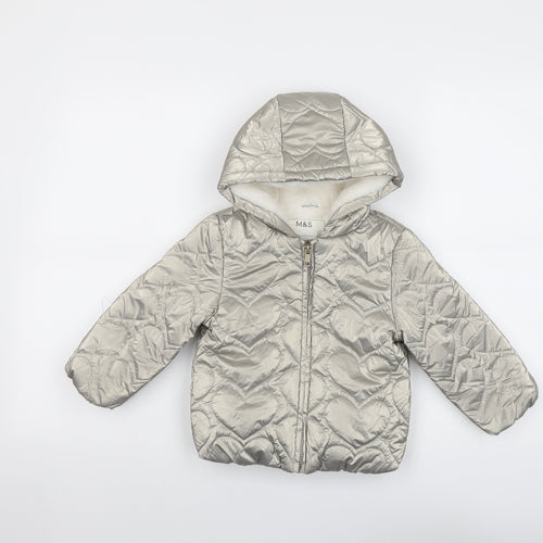 Marks and Spencer Girls Gold Quilted Jacket Size 2-3 Years Zip - Fluffy Lining Metallic