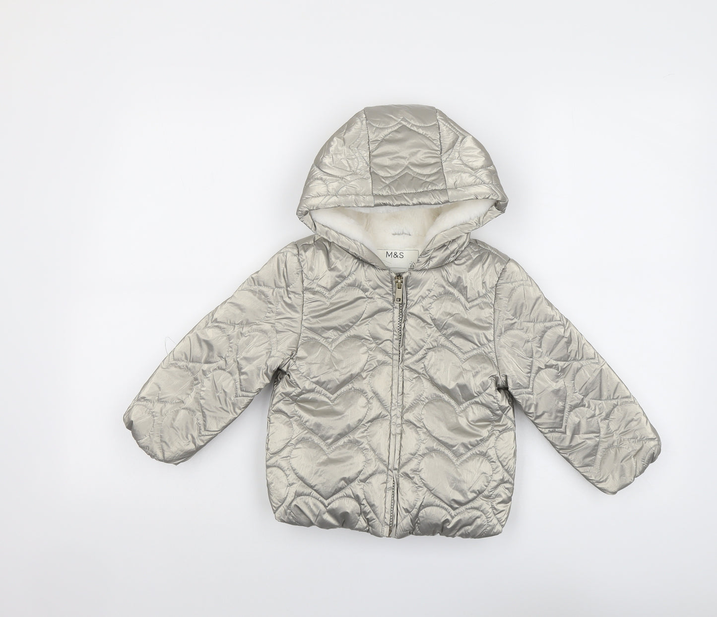 Marks and Spencer Girls Gold Quilted Jacket Size 2-3 Years Zip - Fluffy Lining Metallic