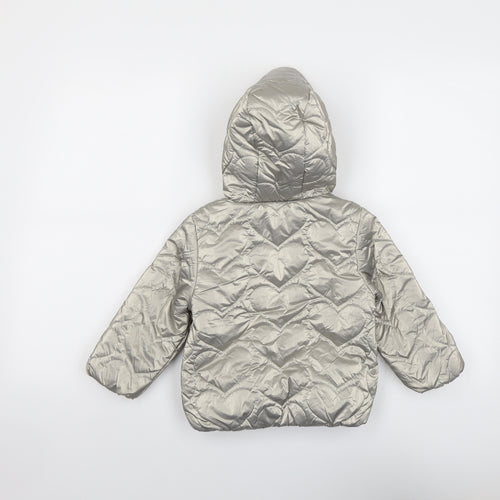 Marks and Spencer Girls Gold Quilted Jacket Size 2-3 Years Zip - Fluffy Lining Metallic