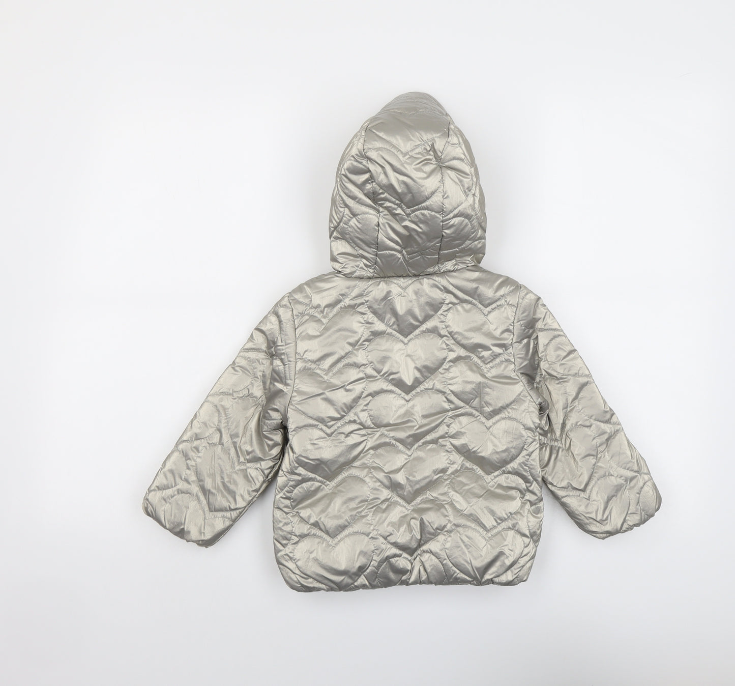 Marks and Spencer Girls Gold Quilted Jacket Size 2-3 Years Zip - Fluffy Lining Metallic