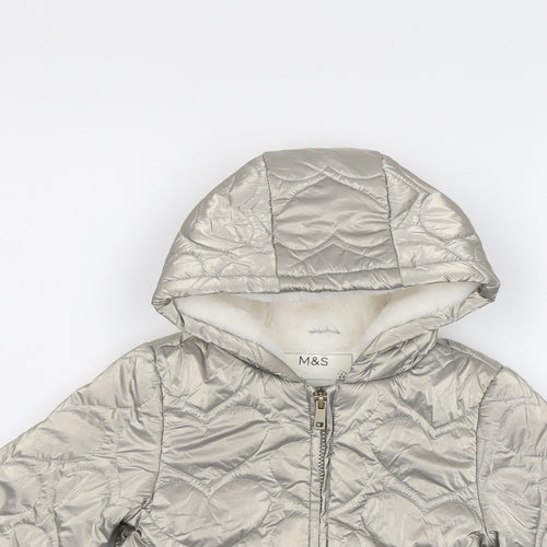 Marks and Spencer Girls Gold Quilted Jacket Size 2-3 Years Zip - Fluffy Lining Metallic