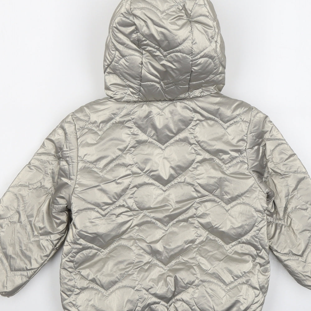 Marks and Spencer Girls Gold Quilted Jacket Size 2-3 Years Zip - Fluffy Lining Metallic