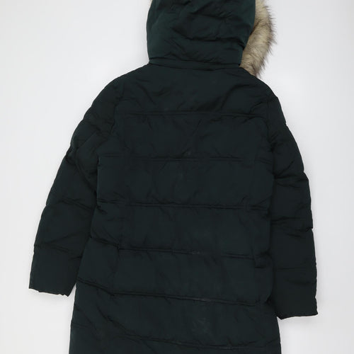 Marks and Spencer Womens Green Quilted Coat Size 12 Zip