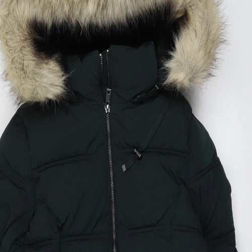 Marks and Spencer Womens Green Quilted Coat Size 12 Zip