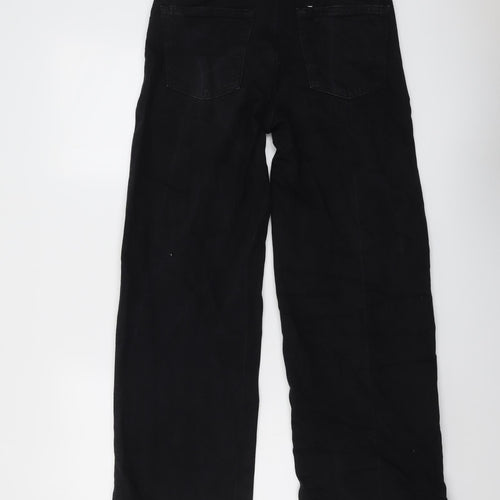 Marks and Spencer Womens Black Cotton Wide-Leg Jeans Size 8 L27 in Regular Button