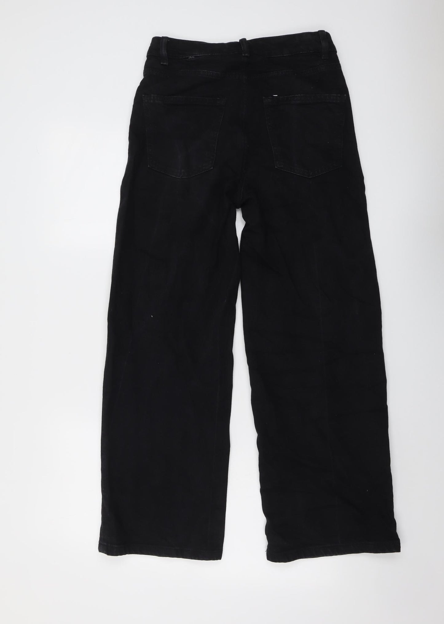 Marks and Spencer Womens Black Cotton Wide-Leg Jeans Size 8 L27 in Regular Button