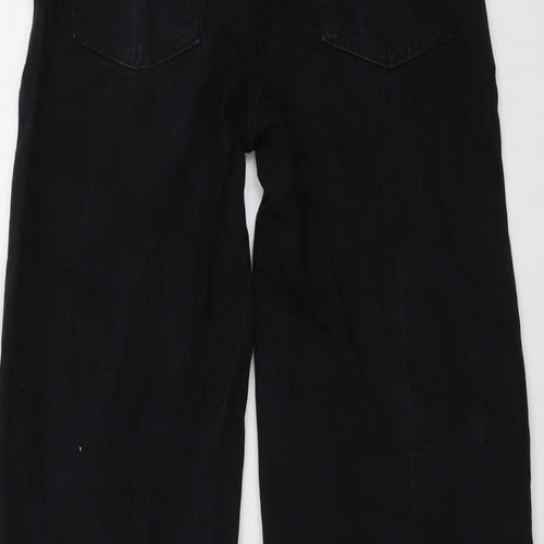 Marks and Spencer Womens Black Cotton Wide-Leg Jeans Size 8 L27 in Regular Button