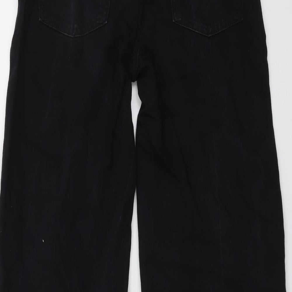 Marks and Spencer Womens Black Cotton Wide-Leg Jeans Size 8 L27 in Regular Button