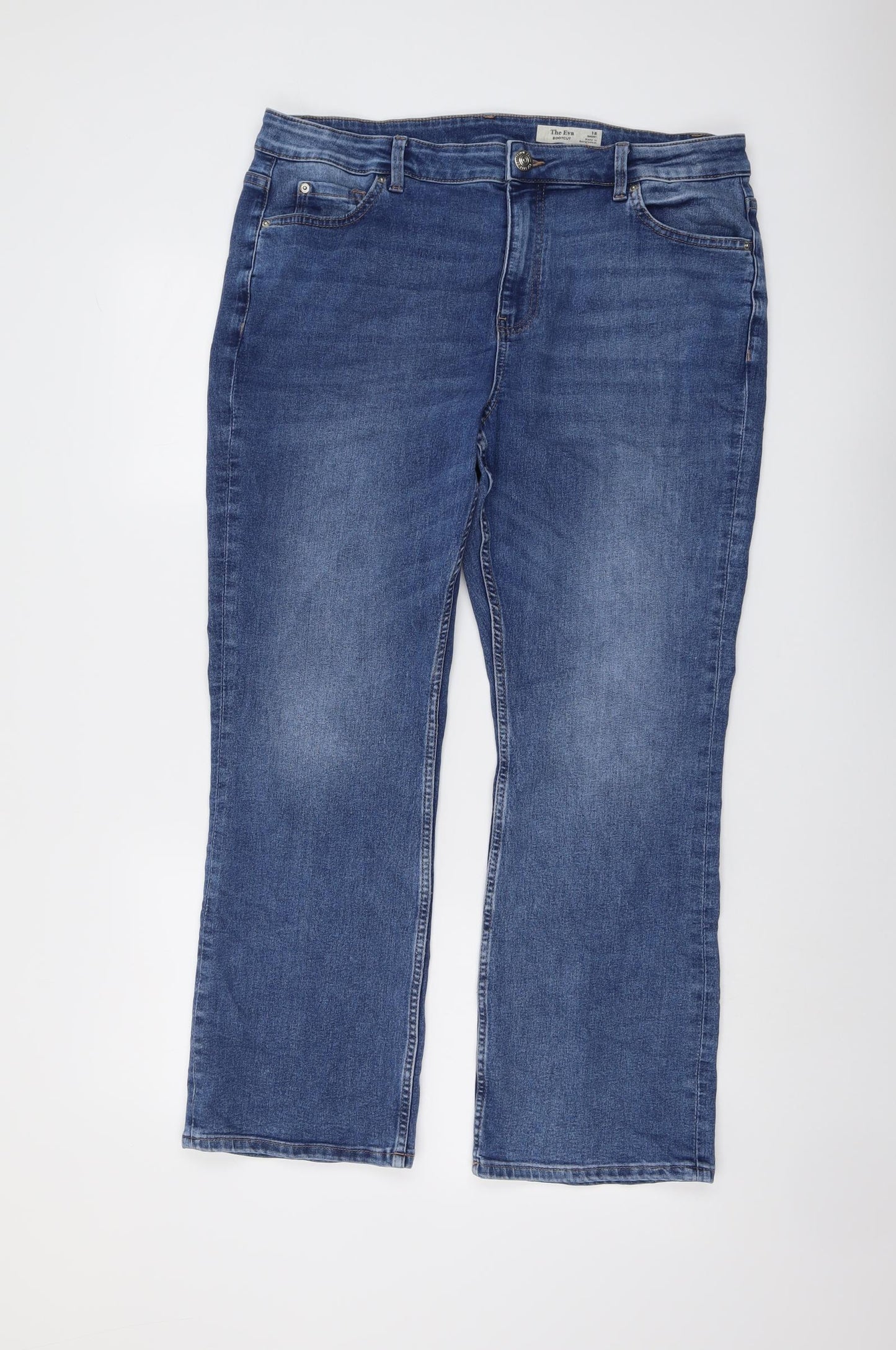 Marks and Spencer Womens Blue Cotton Bootcut Jeans Size 18 L27 in Regular Button