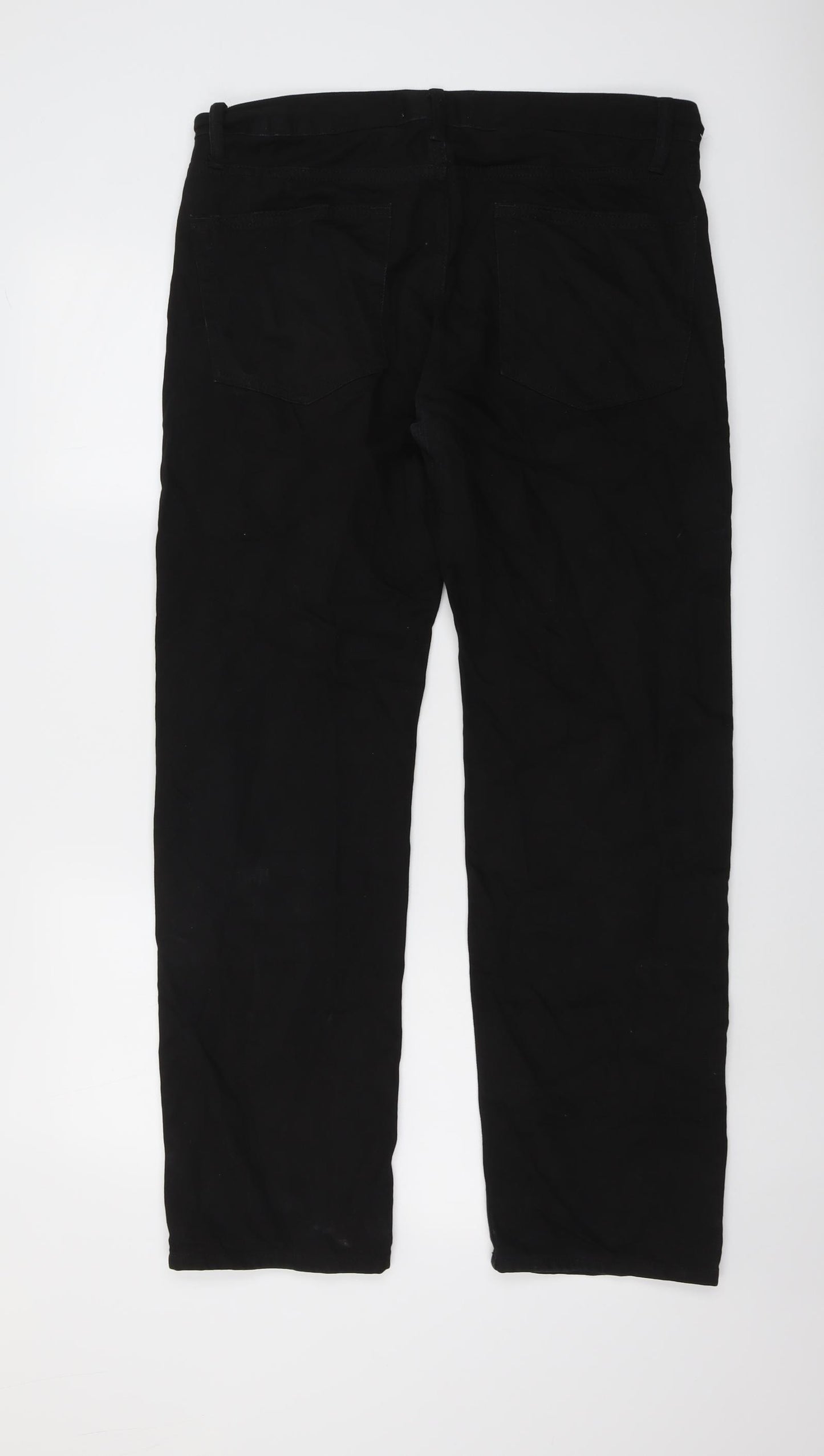 Marks and Spencer Mens Black Cotton Straight Jeans Size 34 in L31 in Regular Button