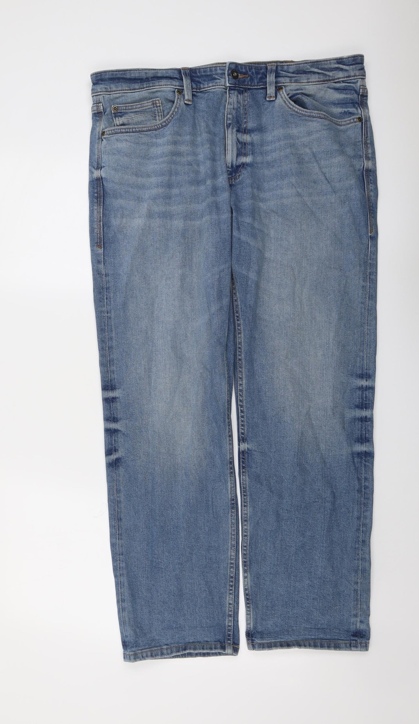 St Michael Mens Blue Cotton Straight Jeans Size 36 in L29 in Regular Button