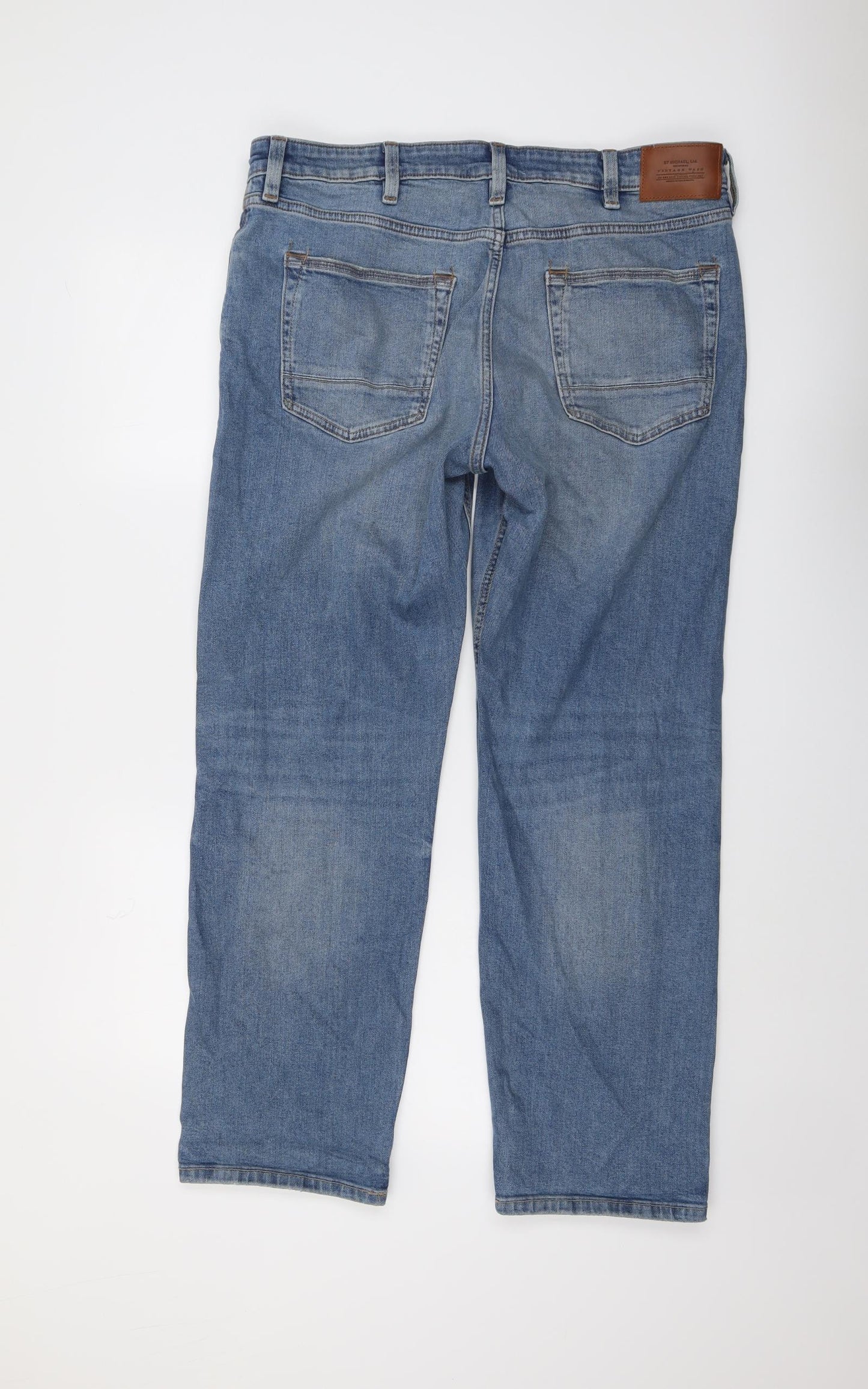 St Michael Mens Blue Cotton Straight Jeans Size 36 in L29 in Regular Button