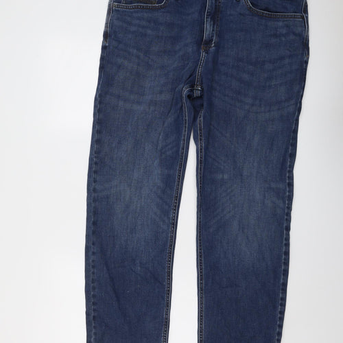 Marks and Spencer Mens Blue Cotton Straight Jeans Size 38 in L29 in Regular Button