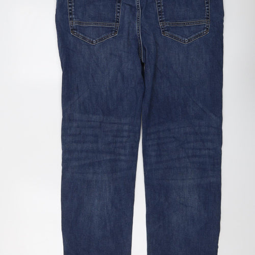Marks and Spencer Mens Blue Cotton Straight Jeans Size 38 in L29 in Regular Button