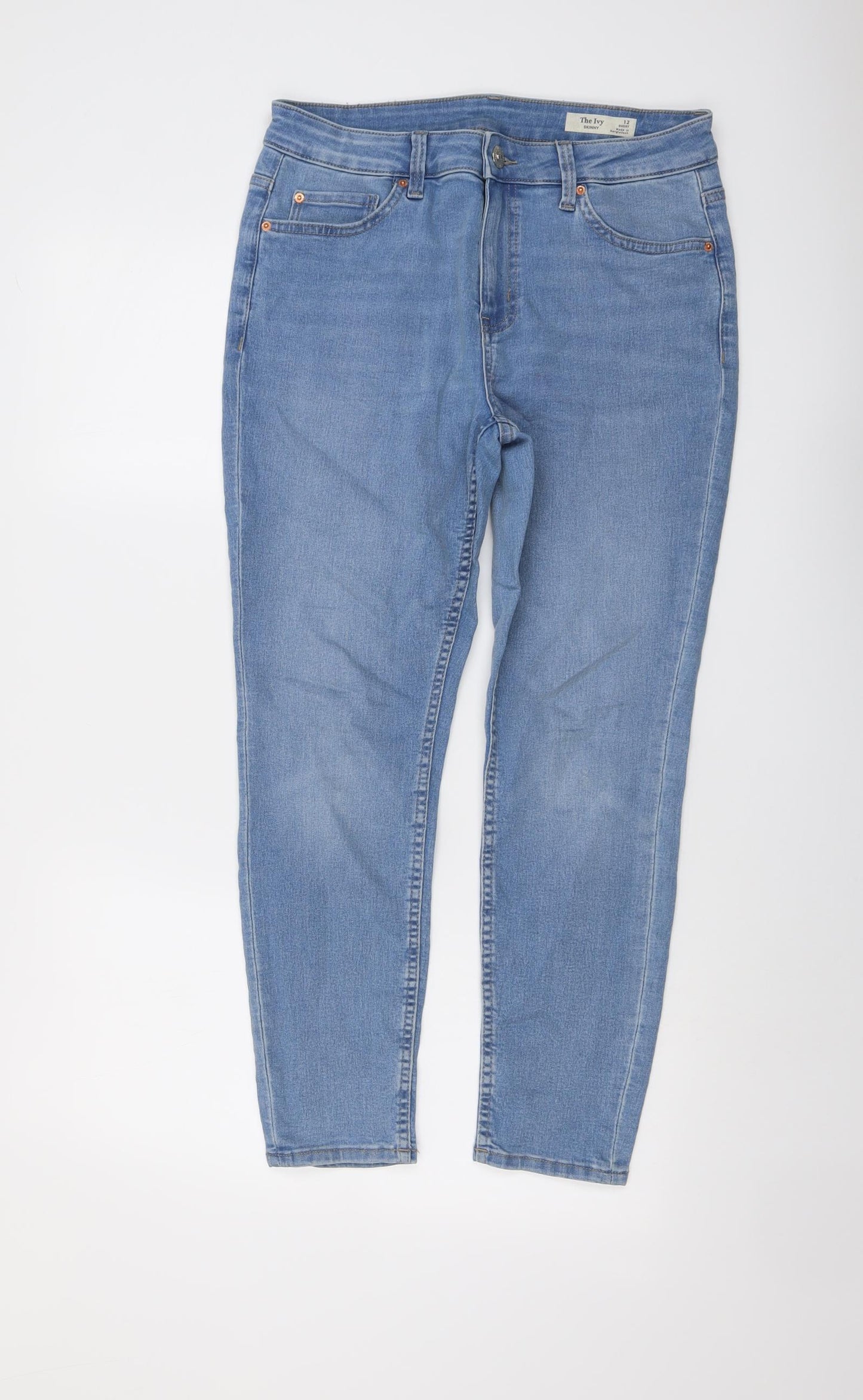 Marks and Spencer Womens Blue Cotton Skinny Jeans Size 12 L25 in Regular Button