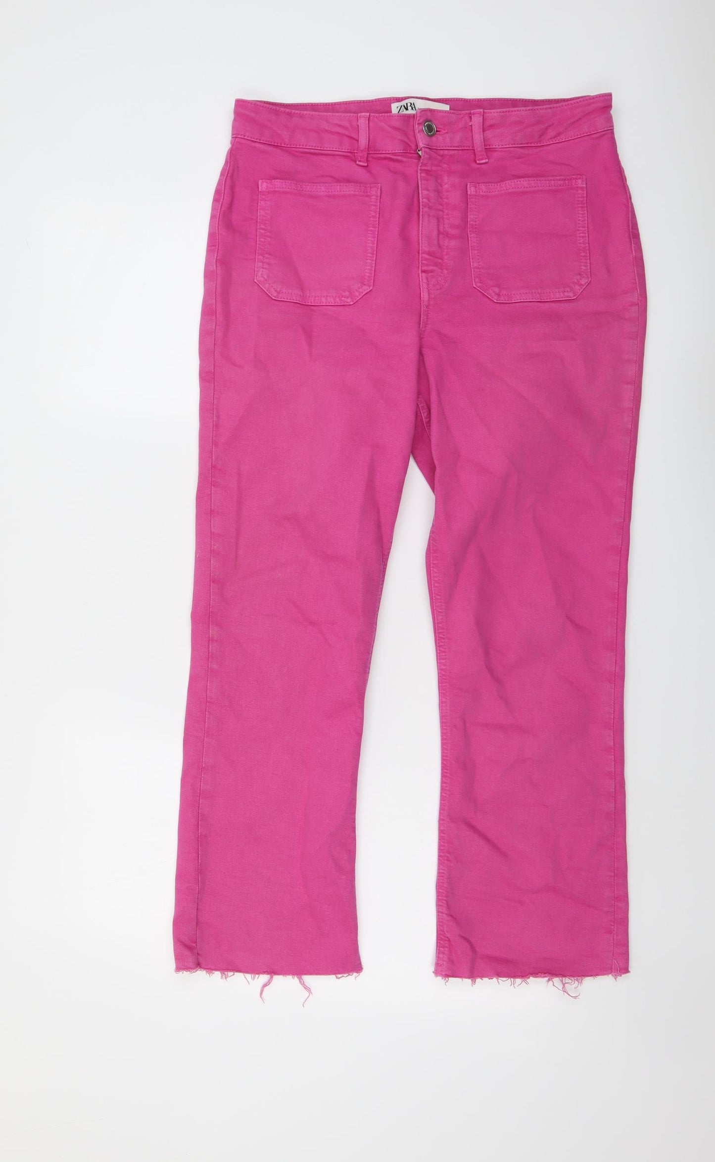 Zara Womens Pink Cotton Straight Jeans Size 14 L26 in Regular Button