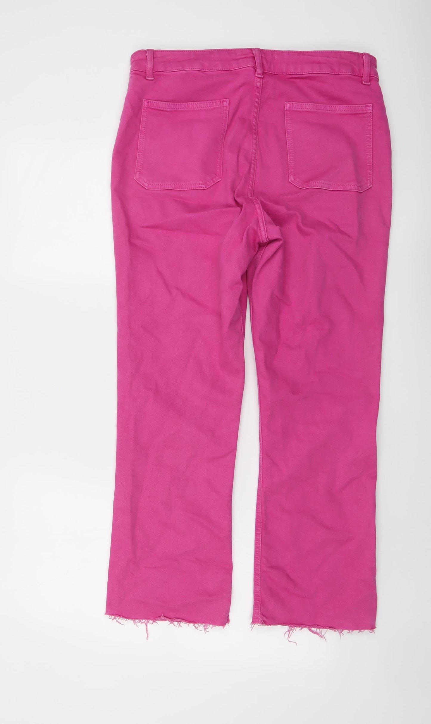 Zara Womens Pink Cotton Straight Jeans Size 14 L26 in Regular Button