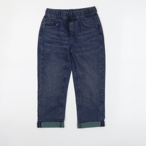 Marks and Spencer Boys Blue Cotton Straight Jeans Size 4-5 Years Regular Drawstring