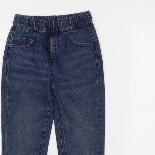 Marks and Spencer Boys Blue Cotton Straight Jeans Size 4-5 Years Regular Drawstring